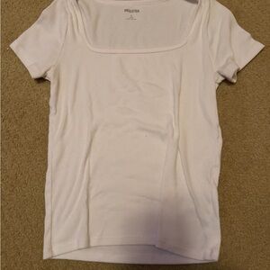 Hollister White Square Neck Ribbed Short Sleeve Tee
